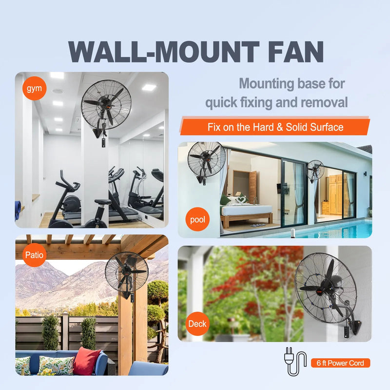61 cm oscilējošs sienas miglotājs ventilators metāla 3 ātrumi 115 W