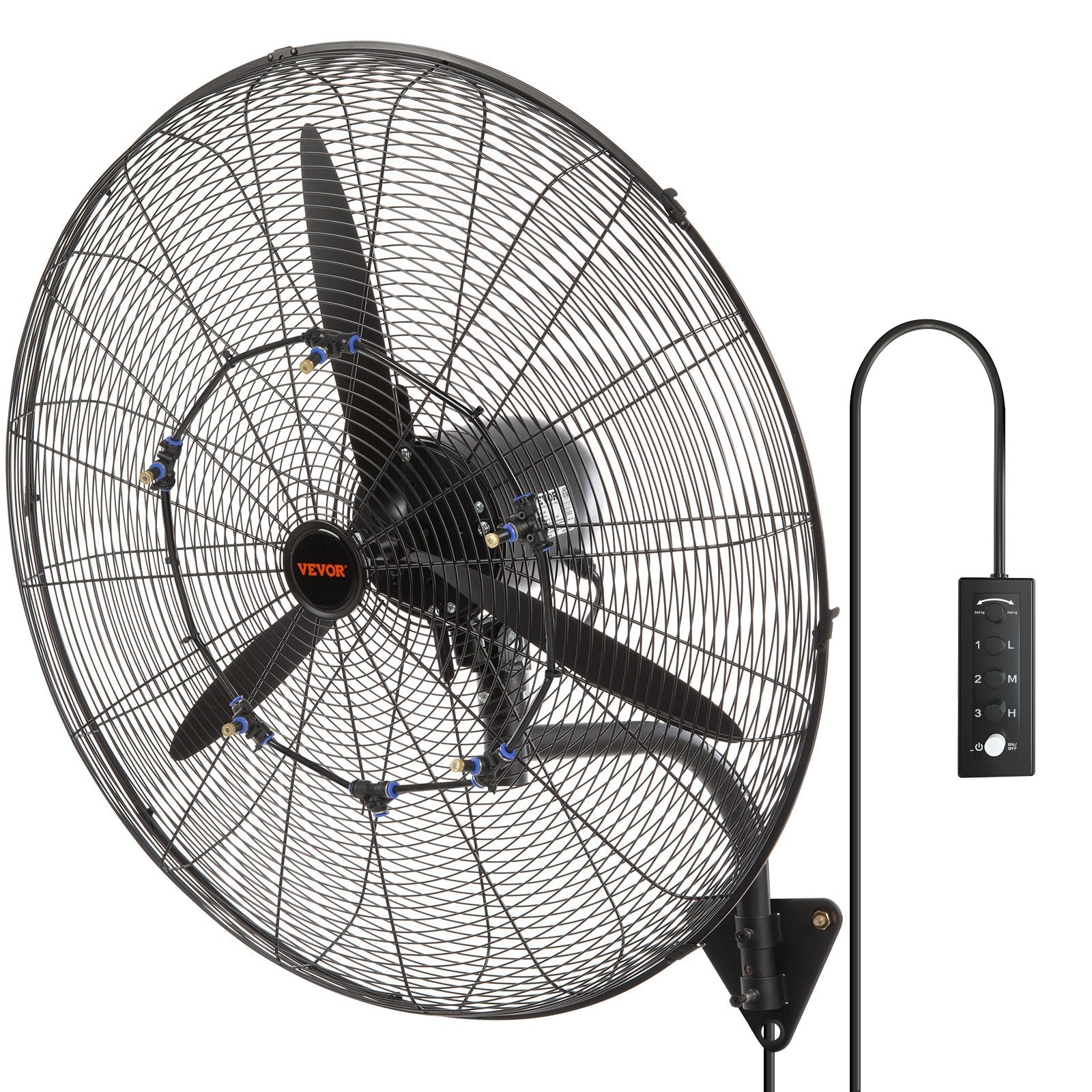 VEVOR Oscilējošs sienas ventilators ar miglu – 74,9 cm metāla ventilators ar 3 ātrumiem
