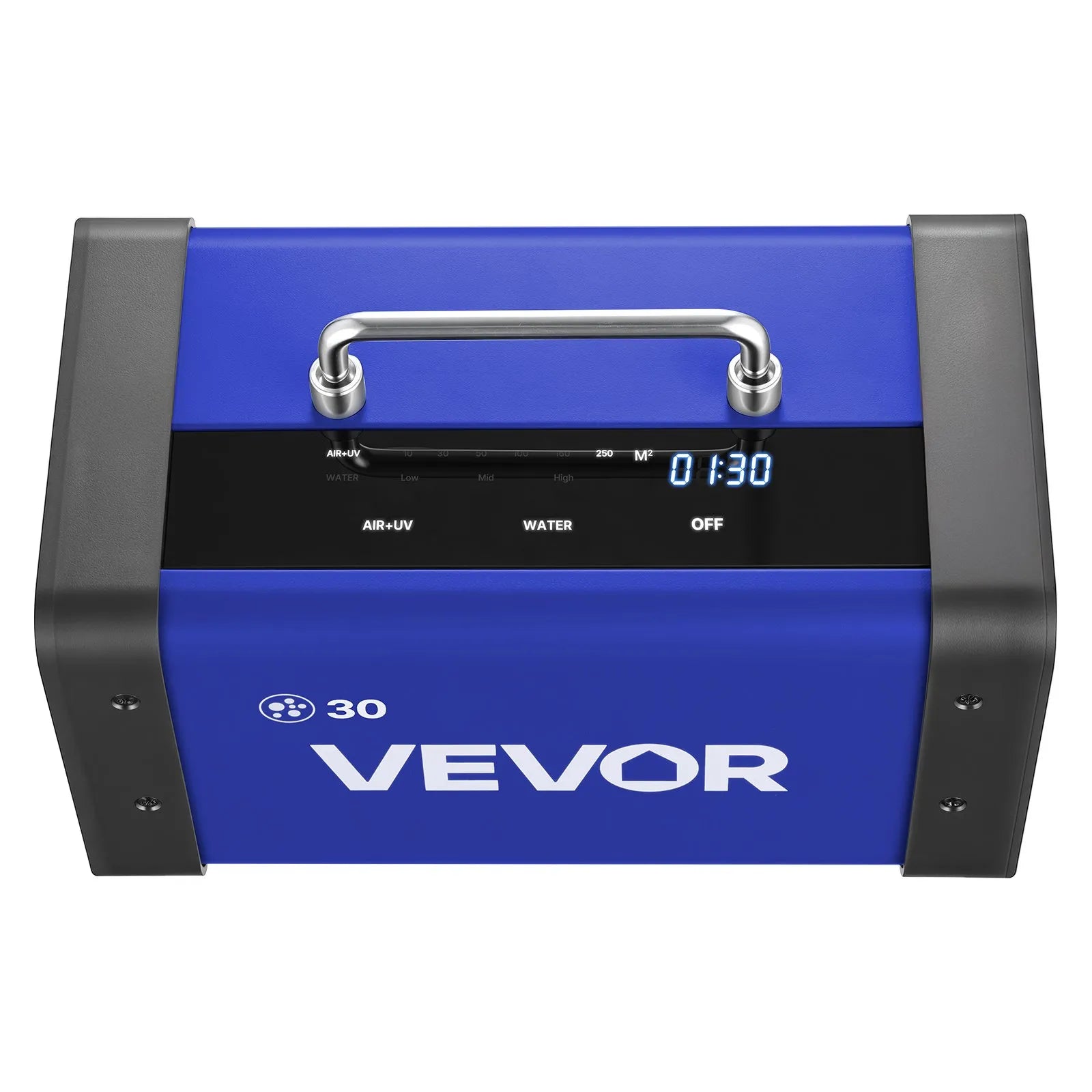 Генератор озона VEVOR 30000 мг/ч, коммерческая озоновая установка с сенсорным ЖК-экраном, задержкой запуска на 15 секунд, режимом подачи воды через два шланга, для помещений площадью до 250 м²