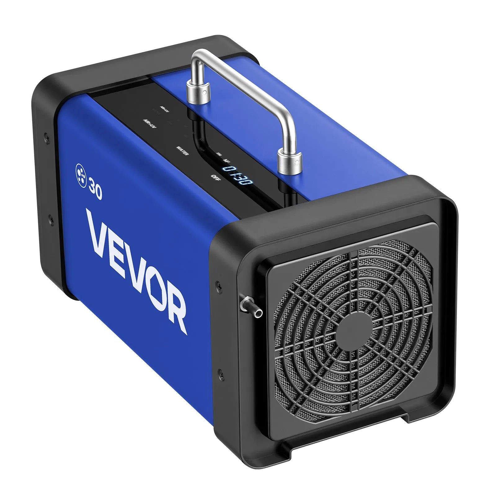 Генератор озона VEVOR 30000 мг/ч, коммерческая озоновая установка с сенсорным ЖК-экраном, задержкой запуска на 15 секунд, режимом подачи воды через два шланга, для помещений площадью до 250 м²