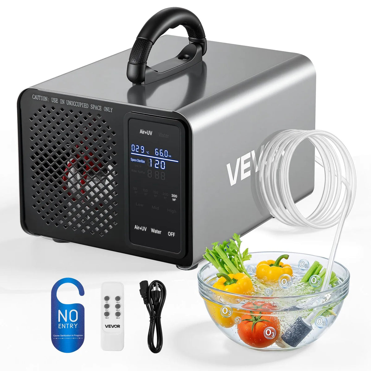 VEVOR ozona ģenerators 36 000 mg/h, komerciāla ozona iekārta ar 15 s aizkavētu palaišanu, zonu balstītu taimeri un LCD skārienekrānu, industriāls smaku neitralizators automašīnām, dūmiem un mājoklim, līdz 300 m²