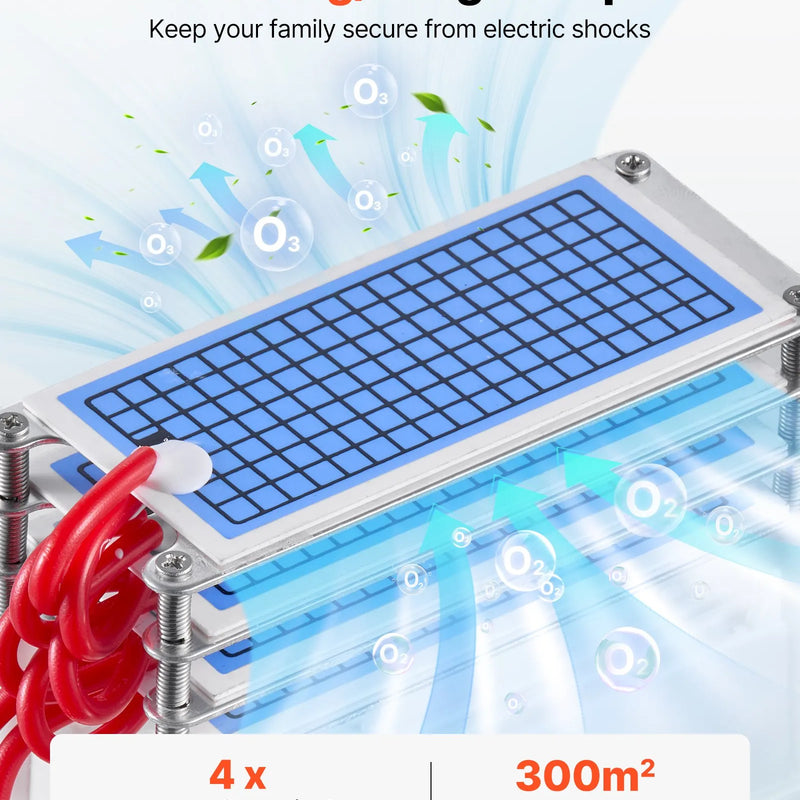 VEVOR ozona ģenerators 36 000 mg/h, komerciāla ozona iekārta ar 15 s aizkavētu palaišanu, zonu balstītu taimeri un LCD skārienekrānu, industriāls smaku neitralizators automašīnām, dūmiem un mājoklim, līdz 300 m²