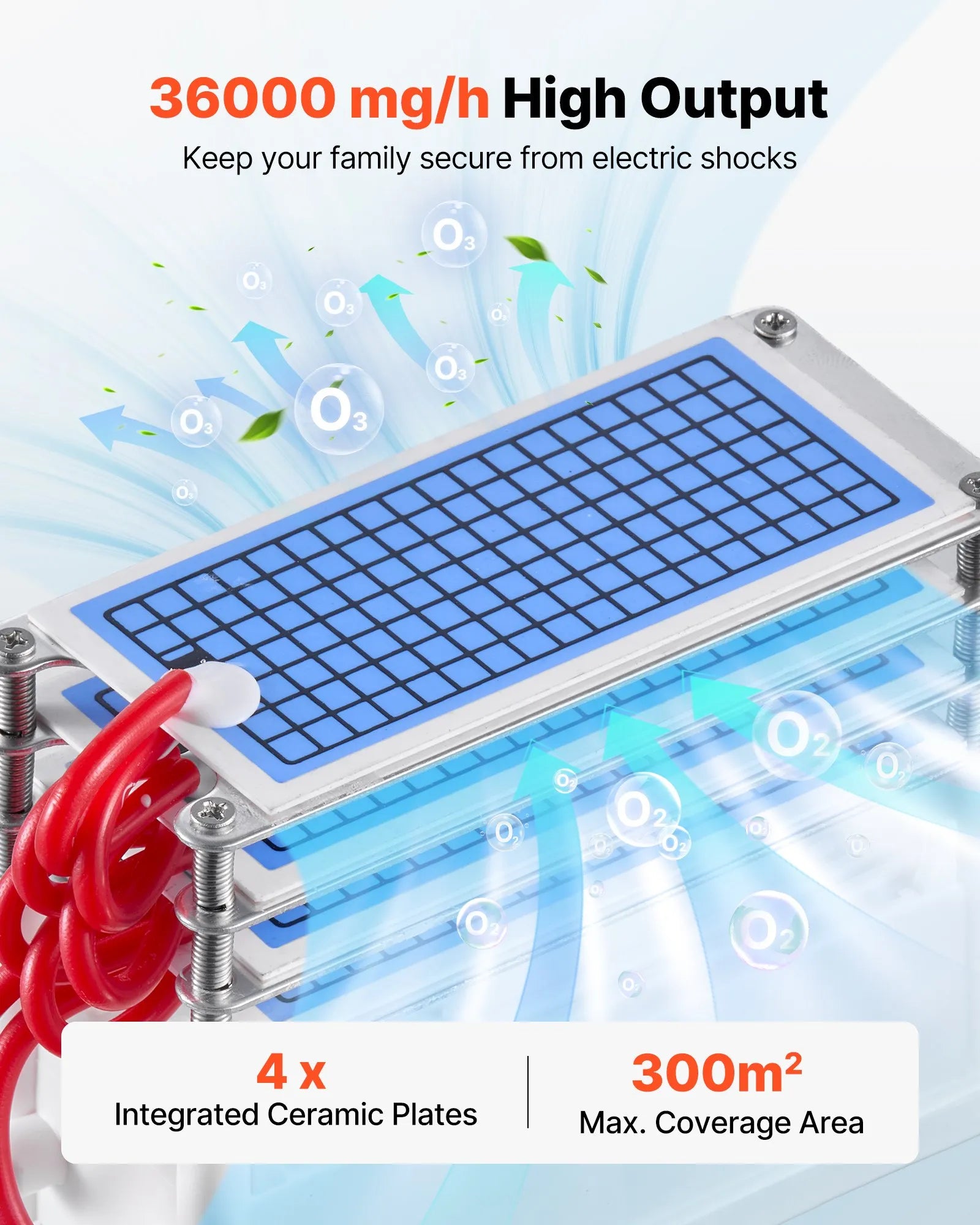 VEVOR ozona ģenerators 36 000 mg/h, komerciāla ozona iekārta ar 15 s aizkavētu palaišanu, zonu balstītu taimeri un LCD skārienekrānu, industriāls smaku neitralizators automašīnām, dūmiem un mājoklim, līdz 300 m²