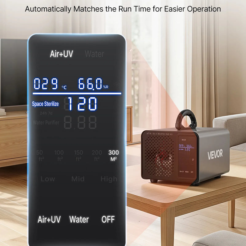 VEVOR ozona ģenerators 36 000 mg/h, komerciāla ozona iekārta ar 15 s aizkavētu palaišanu, zonu balstītu taimeri un LCD skārienekrānu, industriāls smaku neitralizators automašīnām, dūmiem un mājoklim, līdz 300 m²