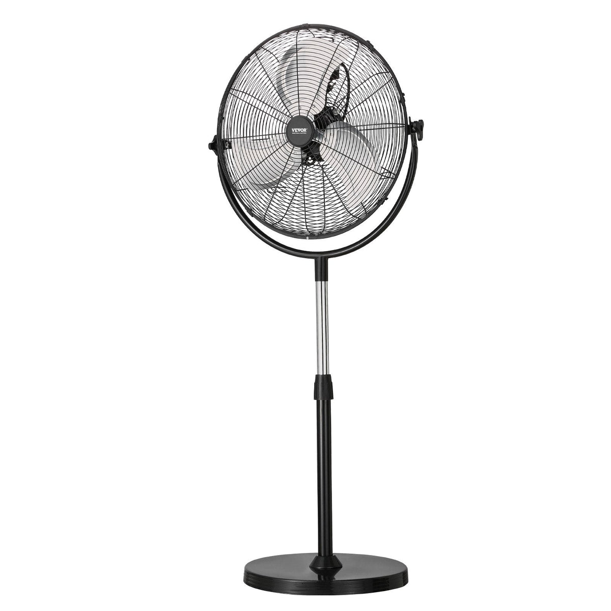VEVOR rūpnieciskais statīva ventilators, 3 ātrumi, augstums regulējams no 115 līdz 147 cm