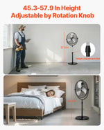 VEVOR rūpnieciskais statīva ventilators, 3 ātrumi, augstums regulējams no 115 līdz 147 cm