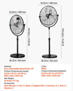 VEVOR rūpnieciskais statīva ventilators, 3 ātrumi, augstums regulējams no 115 līdz 147 cm