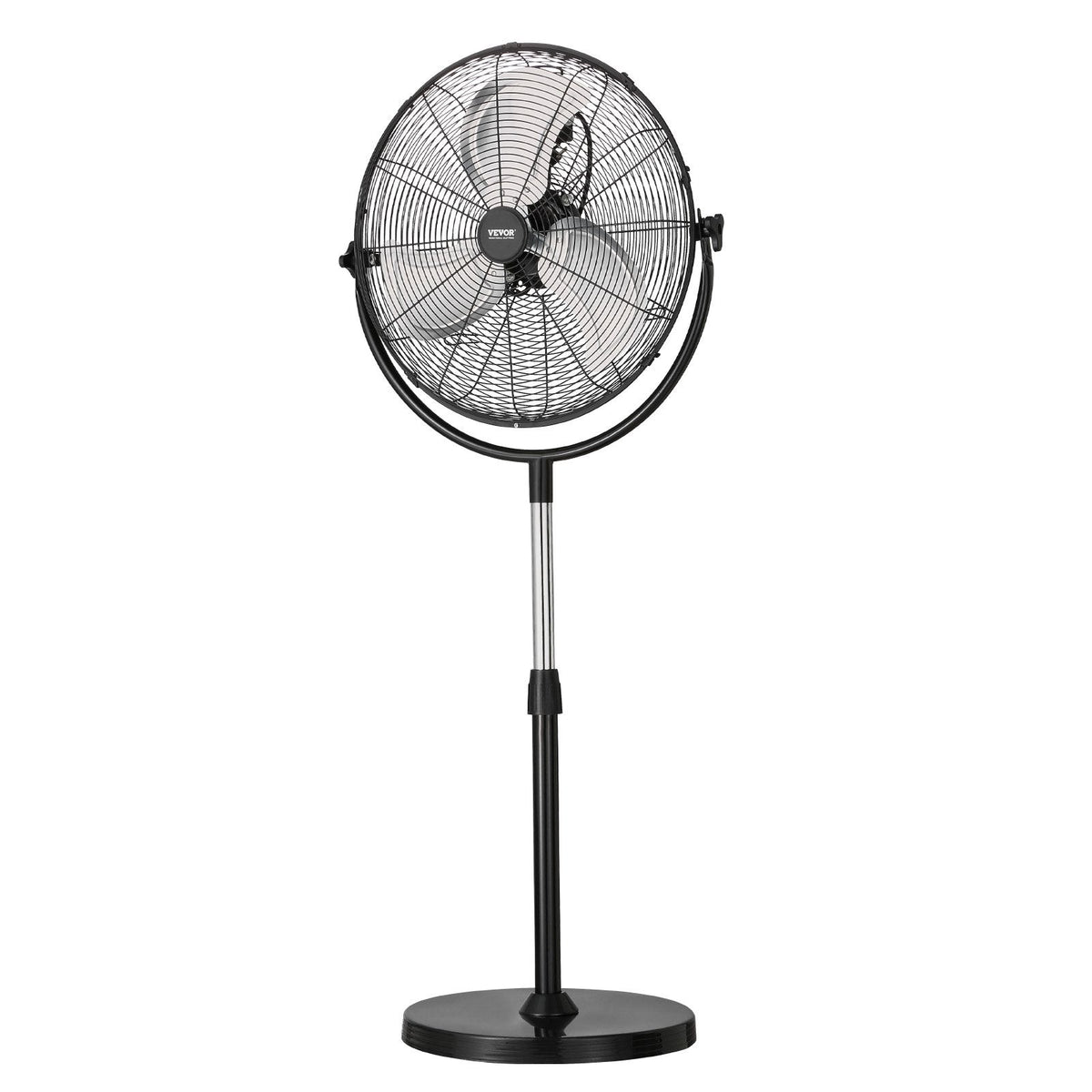 VEVOR rūpnieciskais statīva ventilators, 3 ātrumi, augstums regulējams no 115 līdz 147 cm