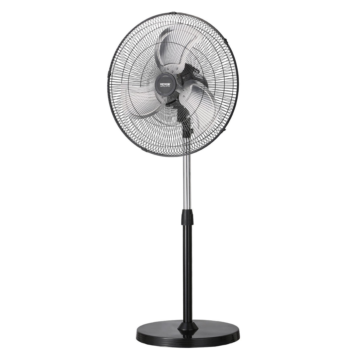 VEVOR 50 cm rūpnieciskais stāvošais ventilators, 3 ātrumi, oscilējošs, augstuma regulēšana