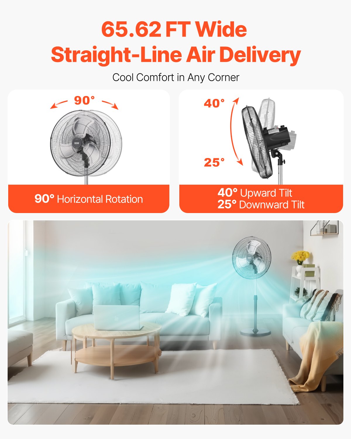 VEVOR 50 cm rūpnieciskais stāvošais ventilators, 3 ātrumi, oscilējošs, augstuma regulēšana