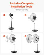 VEVOR 50 cm rūpnieciskais stāvošais ventilators, 3 ātrumi, oscilējošs, augstuma regulēšana