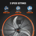 VEVOR Rūpnieciskais grīdas ventilators 61 cm, 3 ātrumi, taimeris, noliktavām