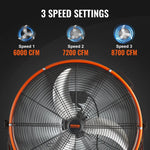 Rūpnieciskais grīdas ventilators 61 cm, 3 ātrumi, 14 600 m³/h, noliktavām