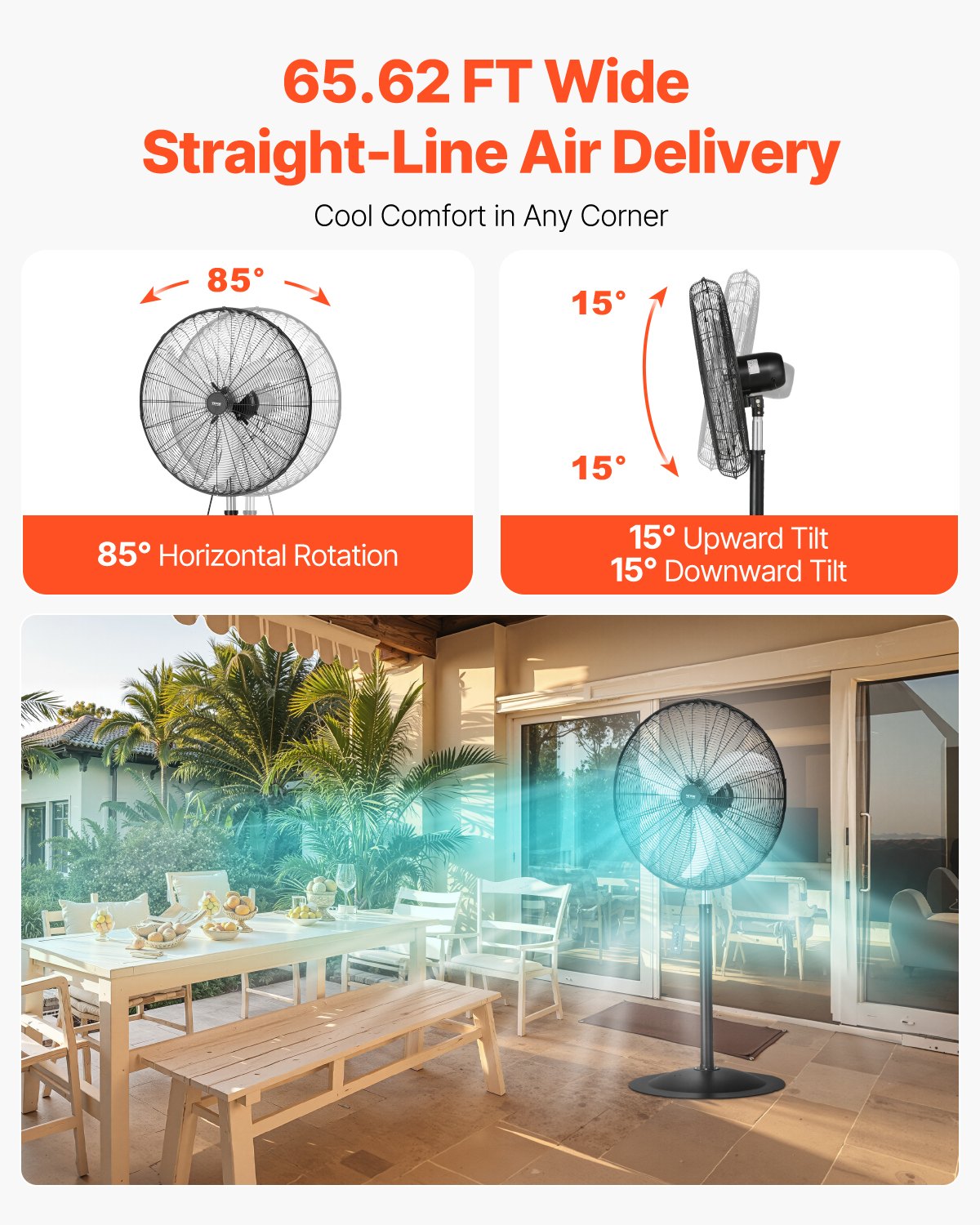 VEVOR 76 cm Industriālais stāvošais ventilators ar 3 ātrumiem, oscilējošs, ar augstuma regulēšanu