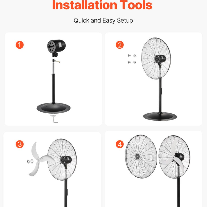 VEVOR 76 cm Industriālais stāvošais ventilators ar 3 ātrumiem, oscilējošs, ar augstuma regulēšanu