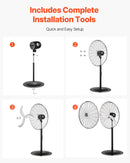 VEVOR 76 cm Industriālais stāvošais ventilators ar 3 ātrumiem, oscilējošs, ar augstuma regulēšanu