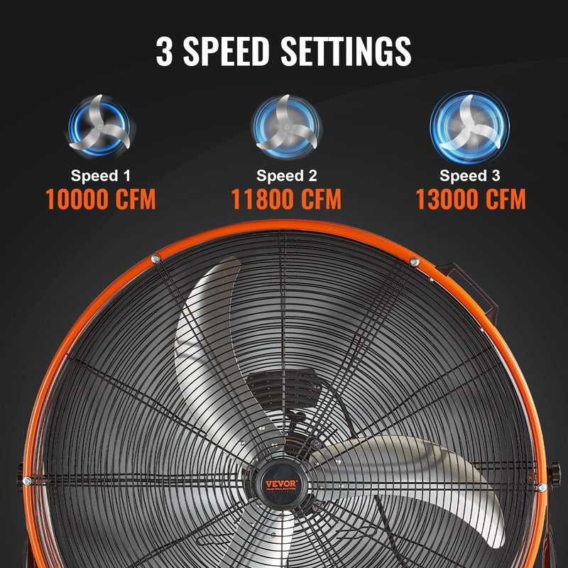 VEVOR 76.2 cm rūpnieciskais ventilators, augstas plūsmas, 3 ātrumi, 13000 CFM, noliktavai