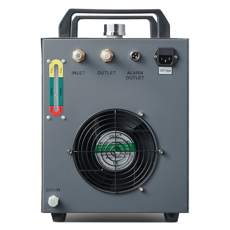 VEVOR CW-3000 ir gaisa industriālais ūdens dzesētājs ar 12L ūdens tvertnes ietilpību un 12 litru/minūtes maksimālo plūsmas ātrumu, ideāli piemērots lāzera gravēšanas mašīnu dzesēšanai un lāzera caurules dzesēšanas sistēmai.