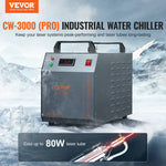 VEVOR Industrial Water Cooler CW-3000(PRO), 150W Air Cooling System with 12L Water Tank and 18L/min Maximum Flow Rate, Suitable for Laser Engraving Machines