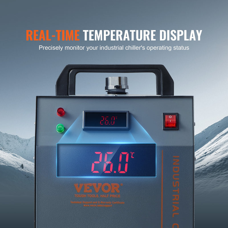 VEVOR Промышленный охладитель воды CW-3000(PRO), 150 Вт система воздушного охлаждения с резервуаром для воды 12 л и максимальной скоростью потока 18 л/мин, подходит для лазерных гравировальных станков