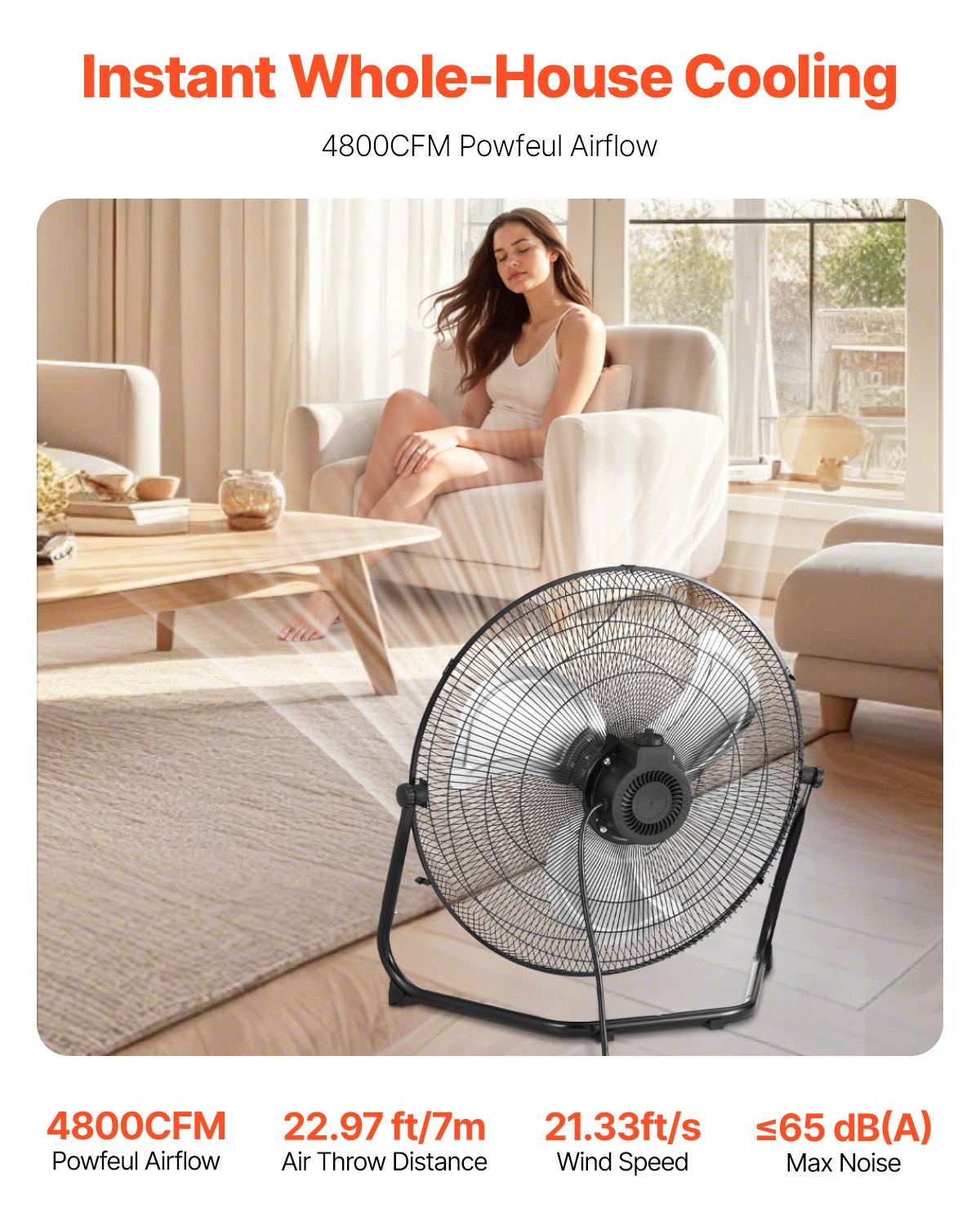 VEVOR 50 cm grīdas ventilators, 3 ātrumi, 360° regulējams leņķis, jaudīgs rūpnieciskais ventilators