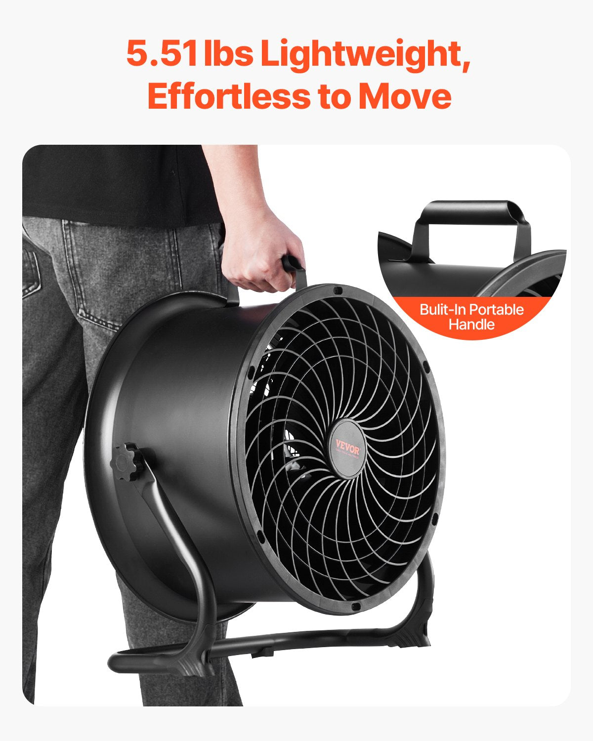 VEVOR 35 cm grīdas ventilators, 3 ātrumi, 360° regulējams leņķis, jaudīgs rūpnieciskais ventilators