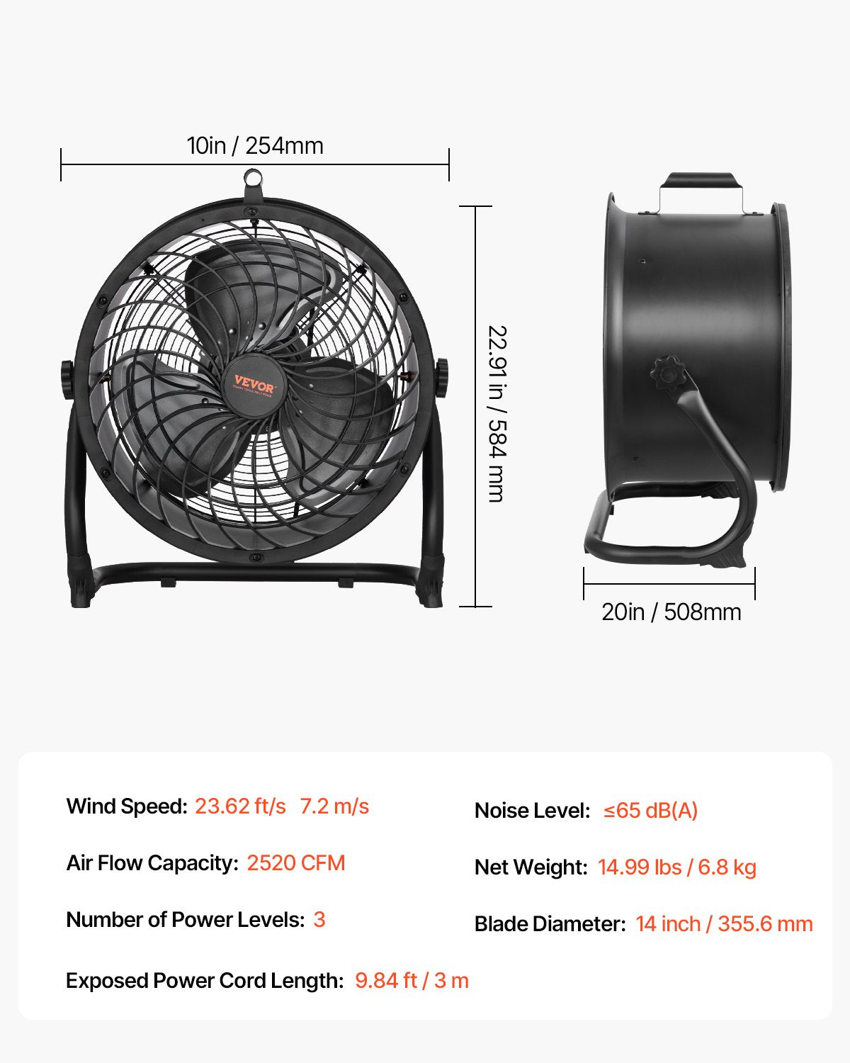 VEVOR 35 cm grīdas ventilators, 3 ātrumi, 360° regulējams leņķis, jaudīgs rūpnieciskais ventilators