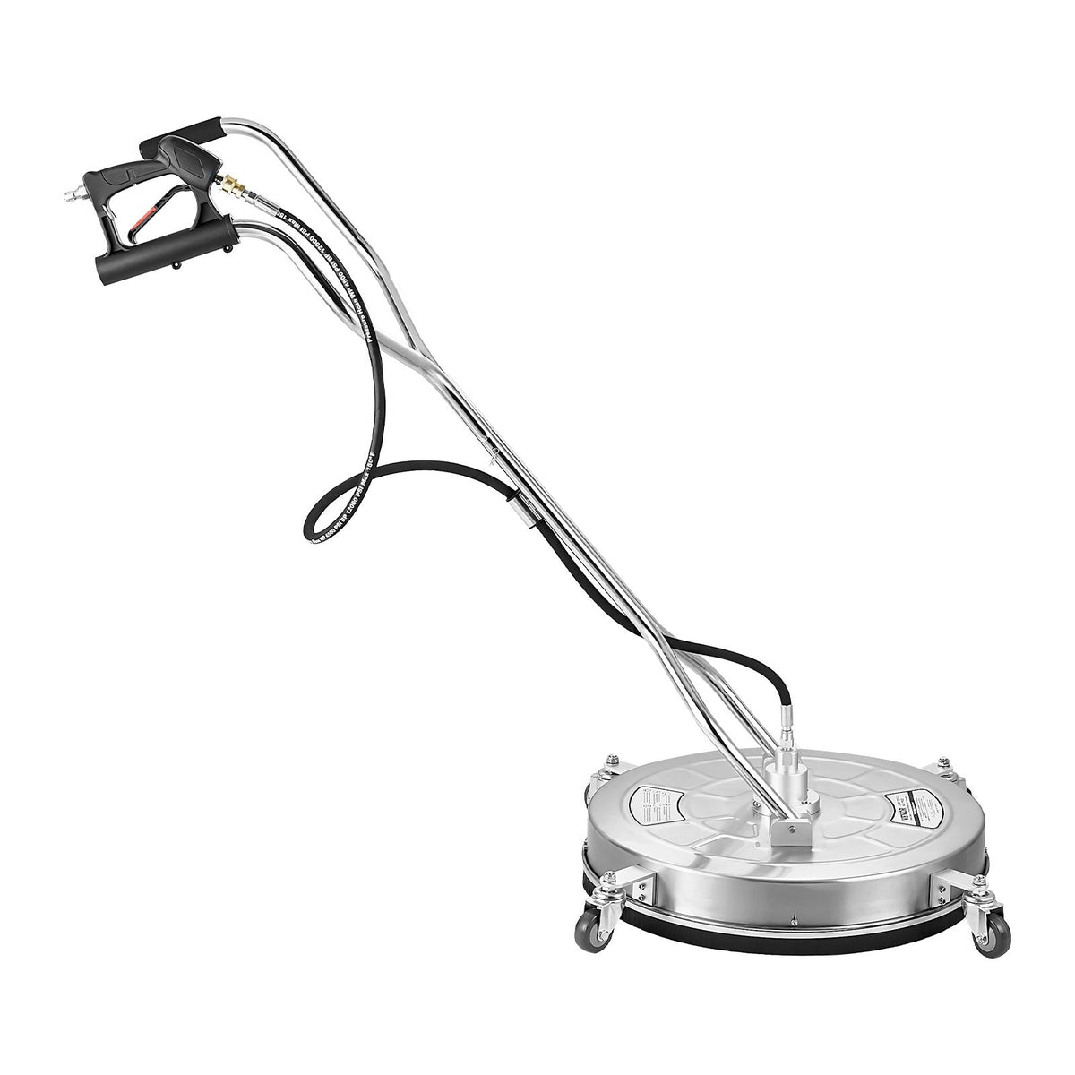 VEVOR nerūsējošā tērauda virsmu tīrītājs augstspiediena mazgātājam, 610 mm, ar 4 riteņiem, 27 580 kPa spiedienu, 3/8 ātro savienojumu, 2 sprauslām un dubulto rokturi, piemērots betona, terases un ietvju tīrīšanai