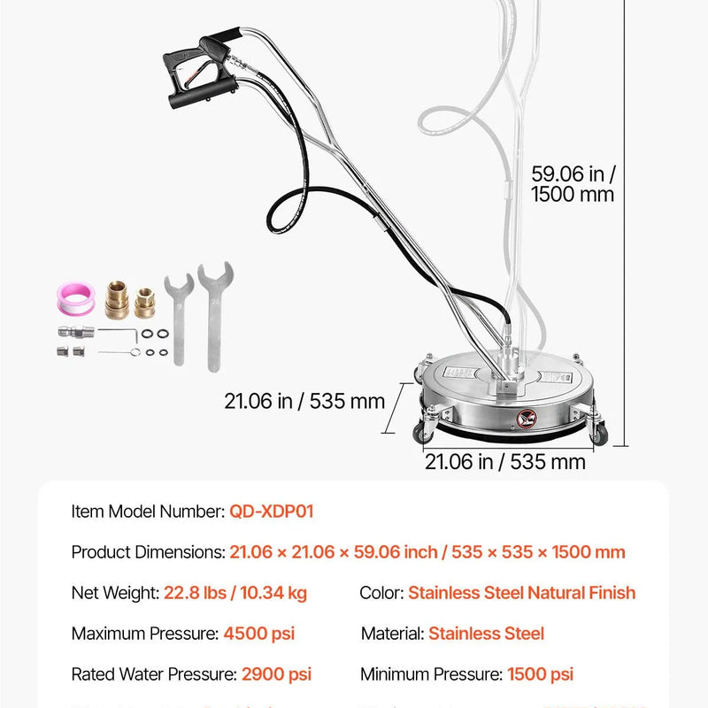 VEVOR 53 cm augstspiediena mazgātāja virsmas tīrītājs ar 4 riteņiem un diviem rokturiem, maksimālais spiediens 4000 PSI