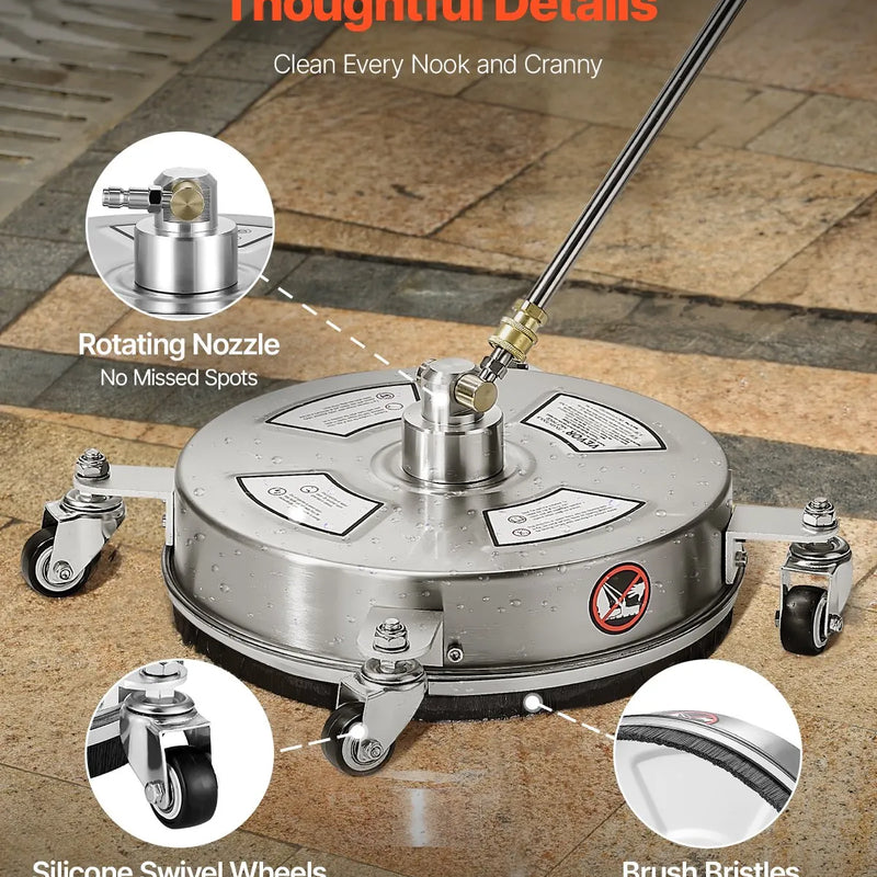 VEVOR 36 cm augstspiediena mazgātāja virsmas tīrītājs ar 4 riteņiem, maksimālais spiediens 4000 PSI, ar 2 pagarināmajām spraudstieņiem