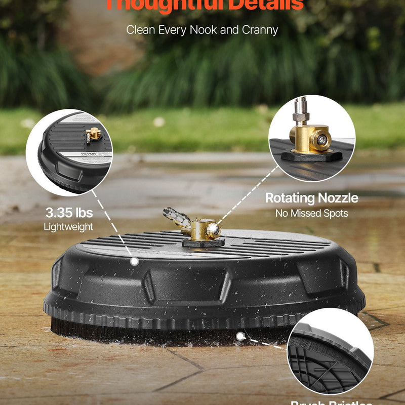 VEVOR Augstspiediena mazgātāja virsmas tīrītājs, Ø38 cm, 4 riteņi, līdz 207 bar, plastmasa, melns