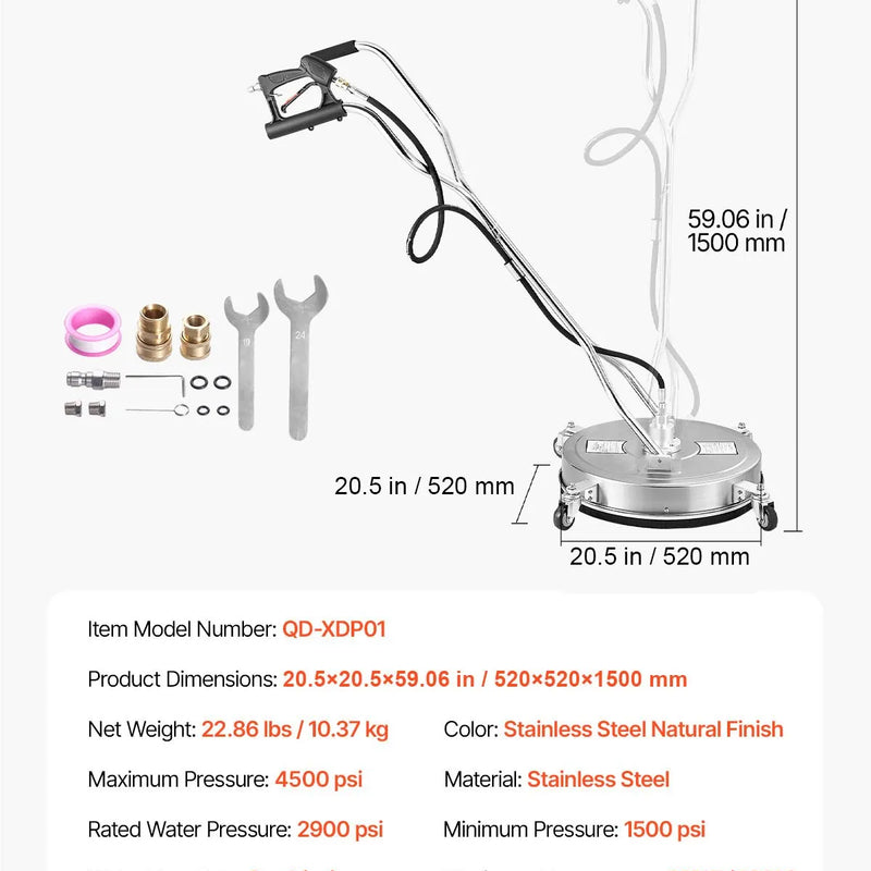 VEVOR 51 cm augstspiediena mazgātāja virsmas tīrītājs ar 4 riteņiem un diviem rokturiem, maksimālais spiediens 4000 PSI