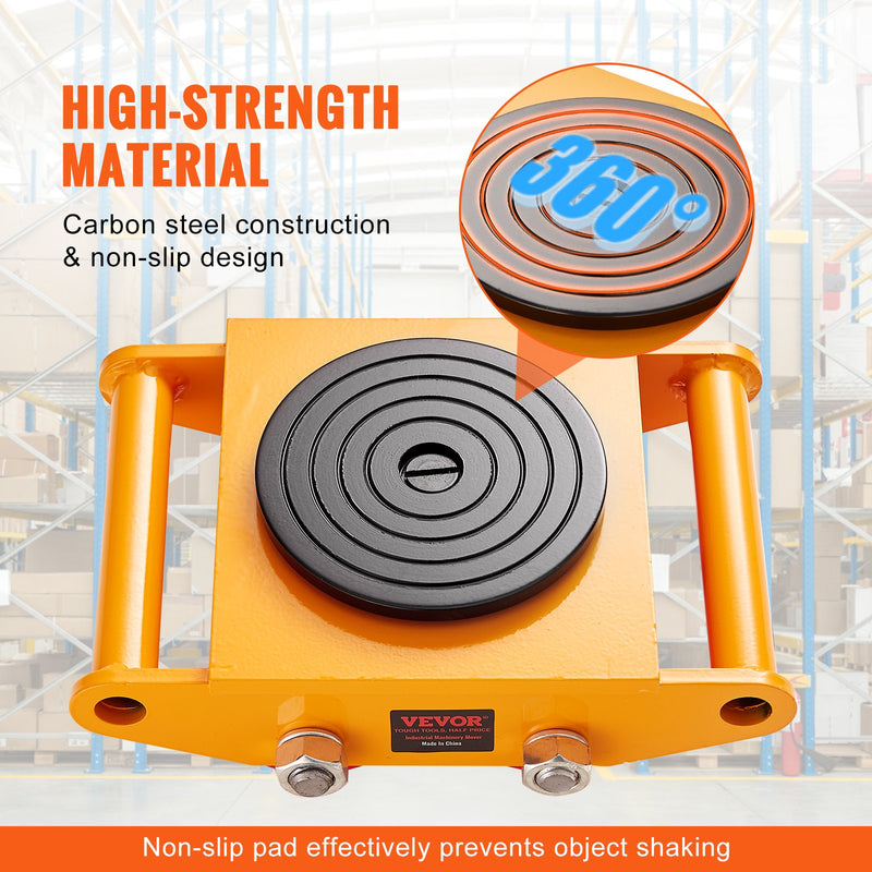 VEVOR Транспортировочный ролик для промышленного оборудования, грузоподъемность 6 т, прочный ролик из углеродистой стали с 4 полиуретановыми колесами, вращающимися на 360° и нескользящей поверхностью, подходит для складов, мастерских и заводов