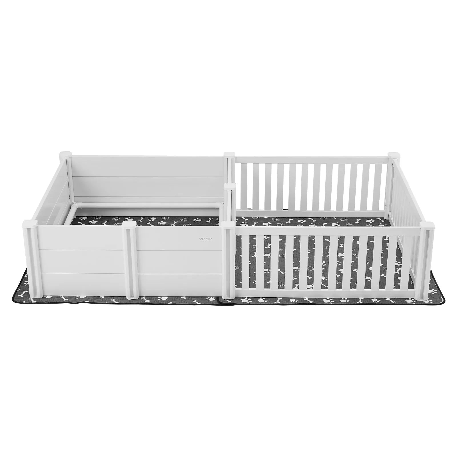 VEVOR kucēnu dzemdību kaste suņiem, 237 x 123 x 46 cm, PVC kucēnu manēža ar regulējamu ieejas augstumu un mazgājamu paklāju, 2 zonu konstrukcija īpaši lielo šķirņu suņiem, pienbalta
