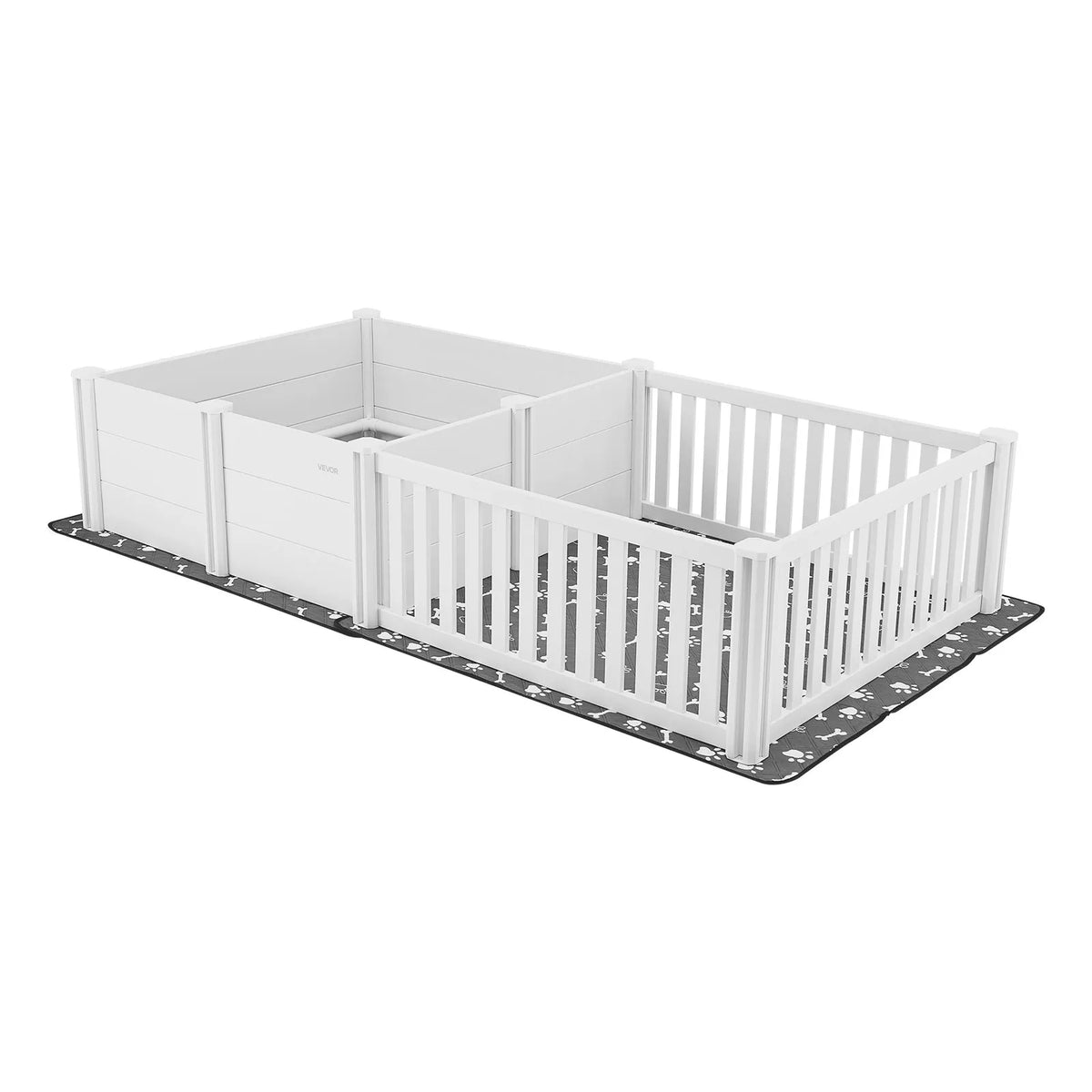 VEVOR kucēnu dzemdību kaste suņiem, 237 x 123 x 46 cm, PVC kucēnu manēža ar regulējamu ieejas augstumu un mazgājamu paklāju, 2 zonu konstrukcija īpaši lielo šķirņu suņiem, pienbalta