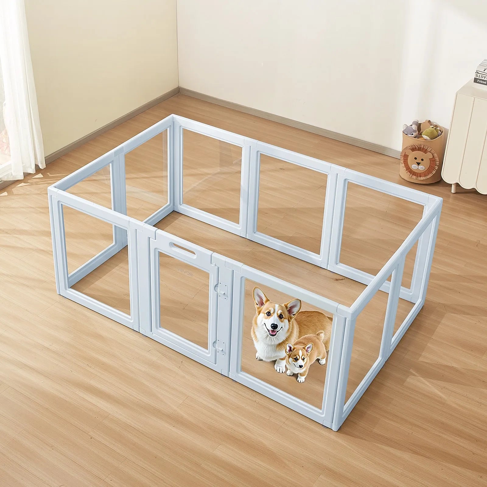 VEVOR suņu dzemdību kaste, 190 x 120 x 70 cm, caurspīdīga plastmasas kucēnu manēža lieliem suņiem, ūdensizturīga konstrukcija ar logiem un durvju slēdzeni, viegli tīrāma, izturīga, piemērota suņiem un kaķiem