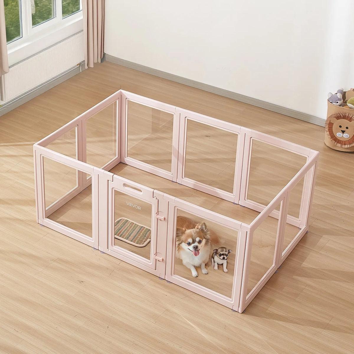 VEVOR suņu dzemdību kaste, 154 x 100 x 60 cm, plastmasas kucēnu manēža vidēja izmēra suņiem, ūdensizturīga caurspīdīga konstrukcija ar logiem un durvju slēdzeni, viegli tīrāma, izturīga, piemērota suņiem un kaķiem