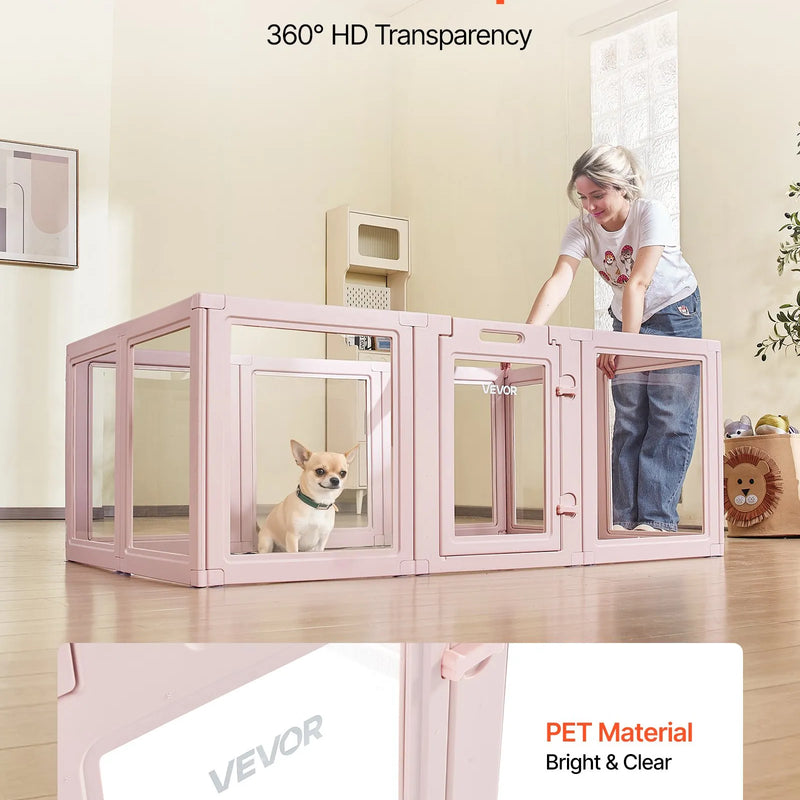 VEVOR suņu dzemdību kaste, 154 x 100 x 60 cm, plastmasas kucēnu manēža vidēja izmēra suņiem, ūdensizturīga caurspīdīga konstrukcija ar logiem un durvju slēdzeni, viegli tīrāma, izturīga, piemērota suņiem un kaķiem