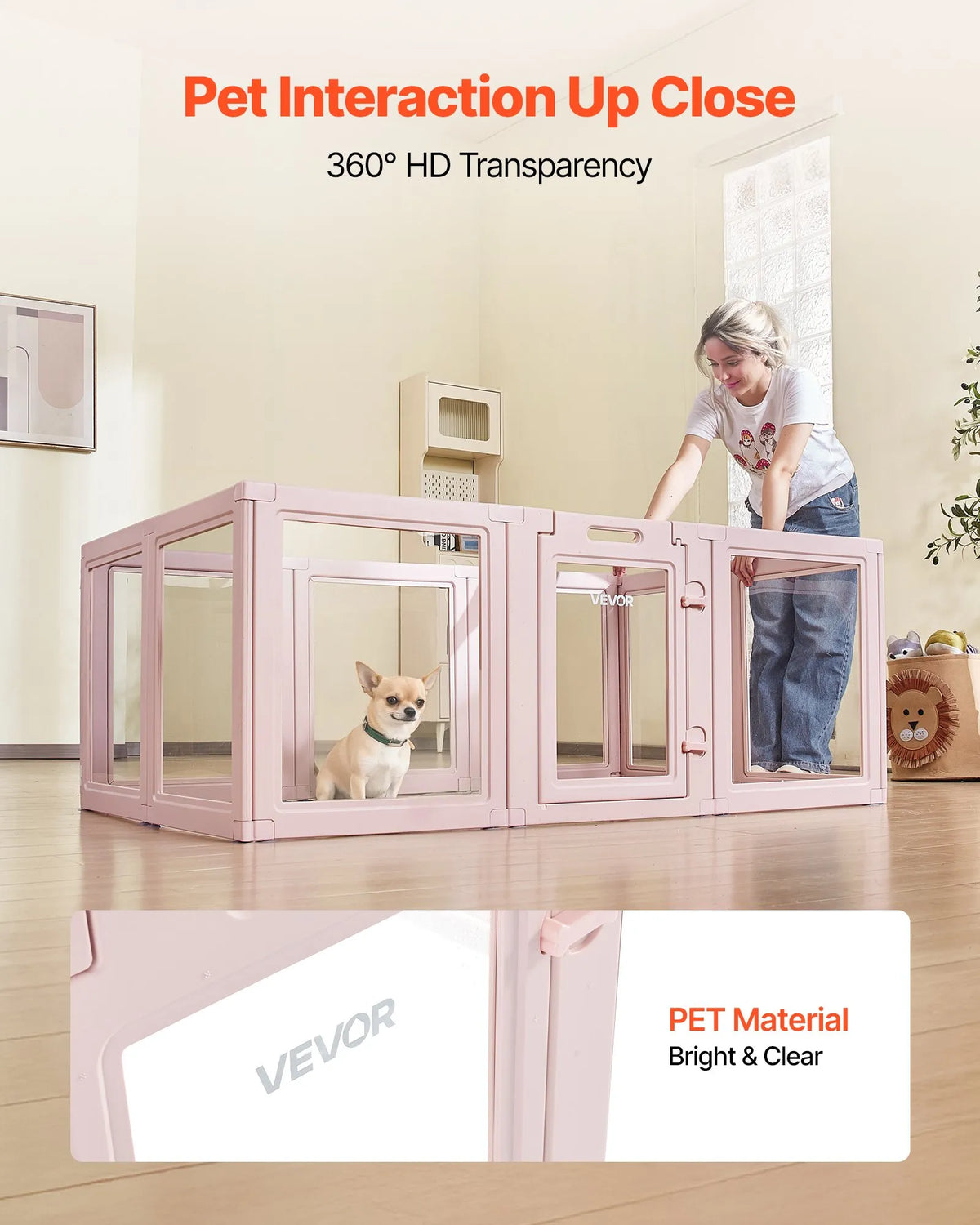 VEVOR suņu dzemdību kaste, 154 x 100 x 60 cm, plastmasas kucēnu manēža vidēja izmēra suņiem, ūdensizturīga caurspīdīga konstrukcija ar logiem un durvju slēdzeni, viegli tīrāma, izturīga, piemērota suņiem un kaķiem