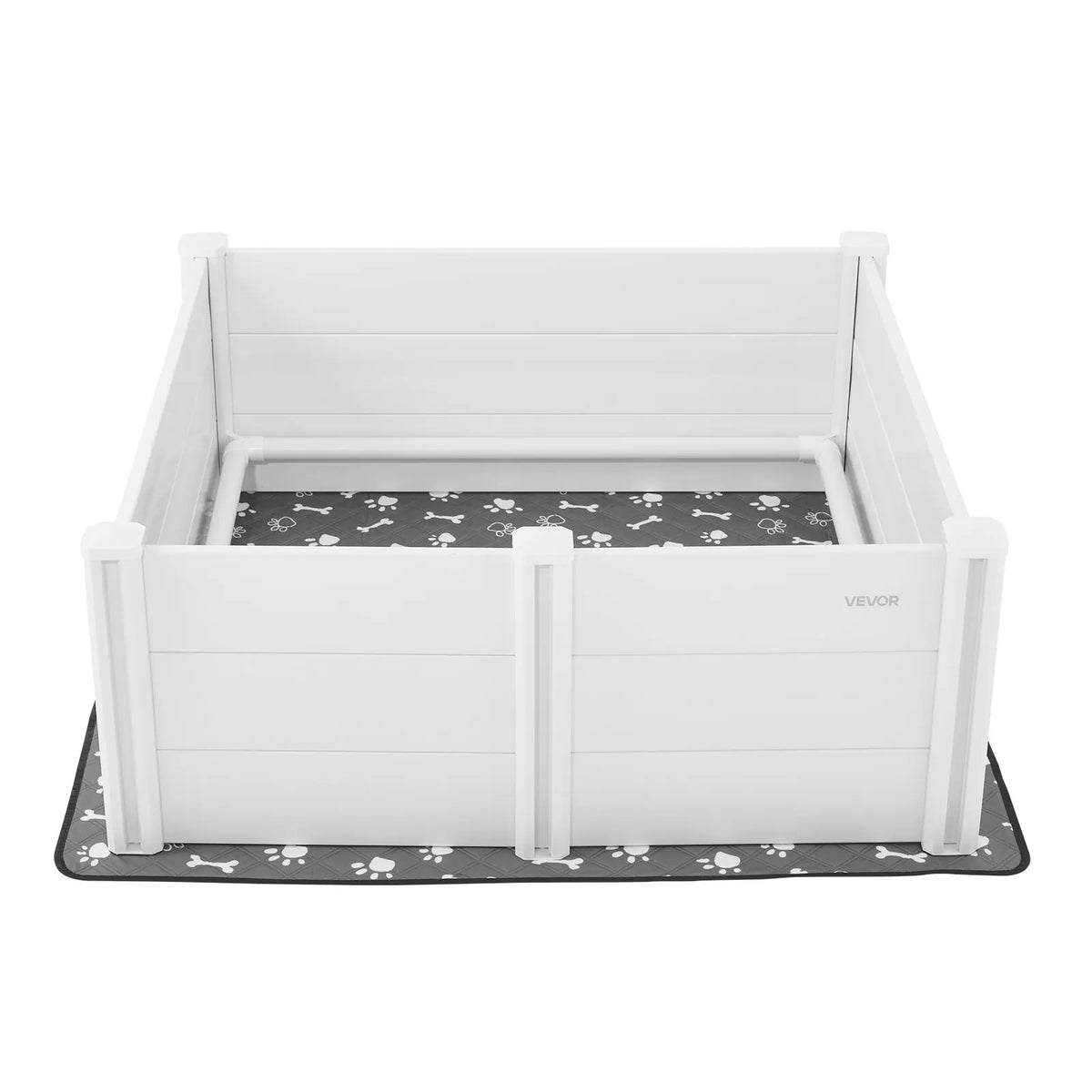 VEVOR kucēnu dzemdību kaste suņiem, 122 x 122 x 46 cm, PVC kucēnu manēža ar regulējamu ieejas augstumu un mazgājamu paklāju, izturīga pret deformāciju, piemērota lielo šķirņu suņiem, pienbalta