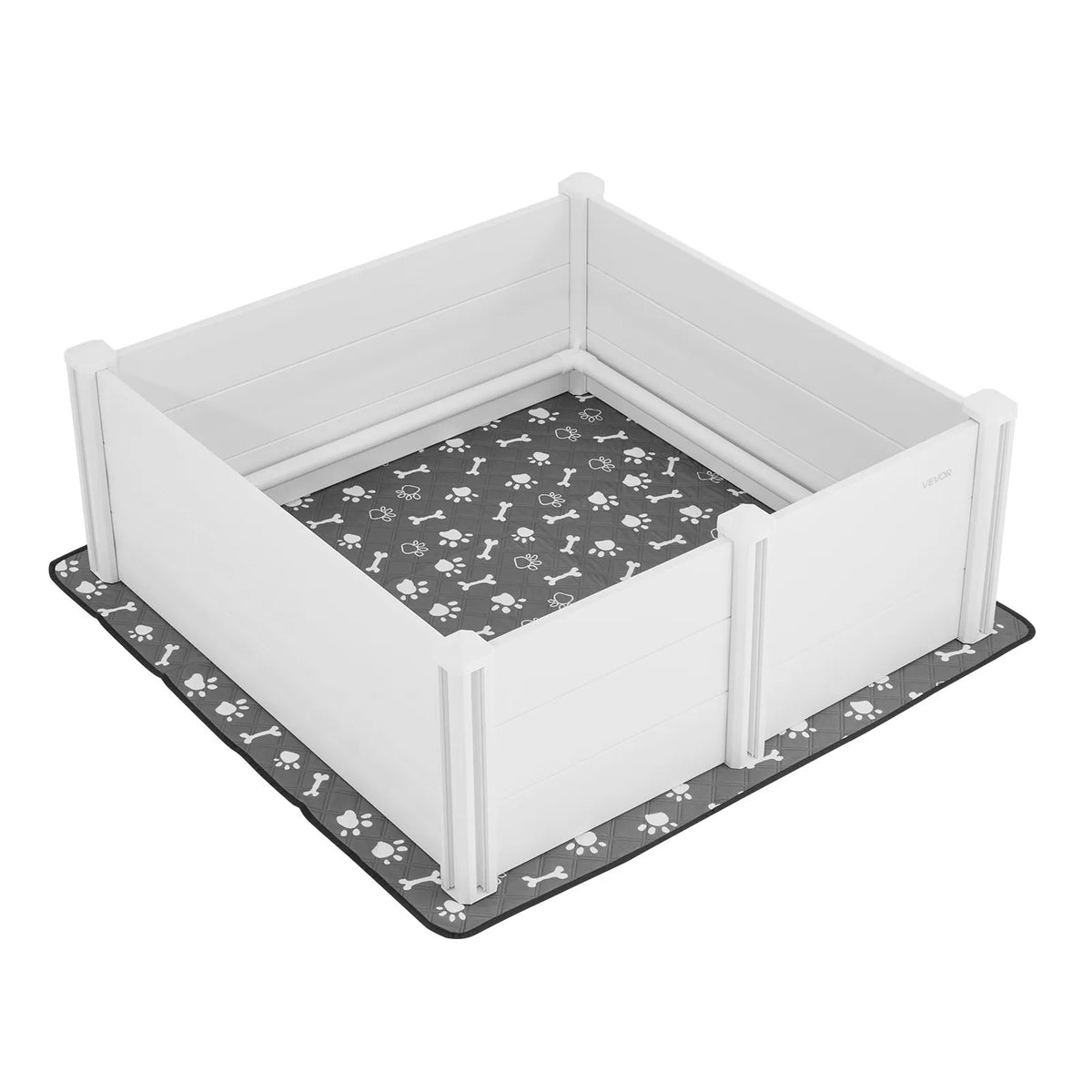 VEVOR kucēnu dzemdību kaste suņiem, 122 x 122 x 46 cm, PVC kucēnu manēža ar regulējamu ieejas augstumu un mazgājamu paklāju, izturīga pret deformāciju, piemērota lielo šķirņu suņiem, pienbalta