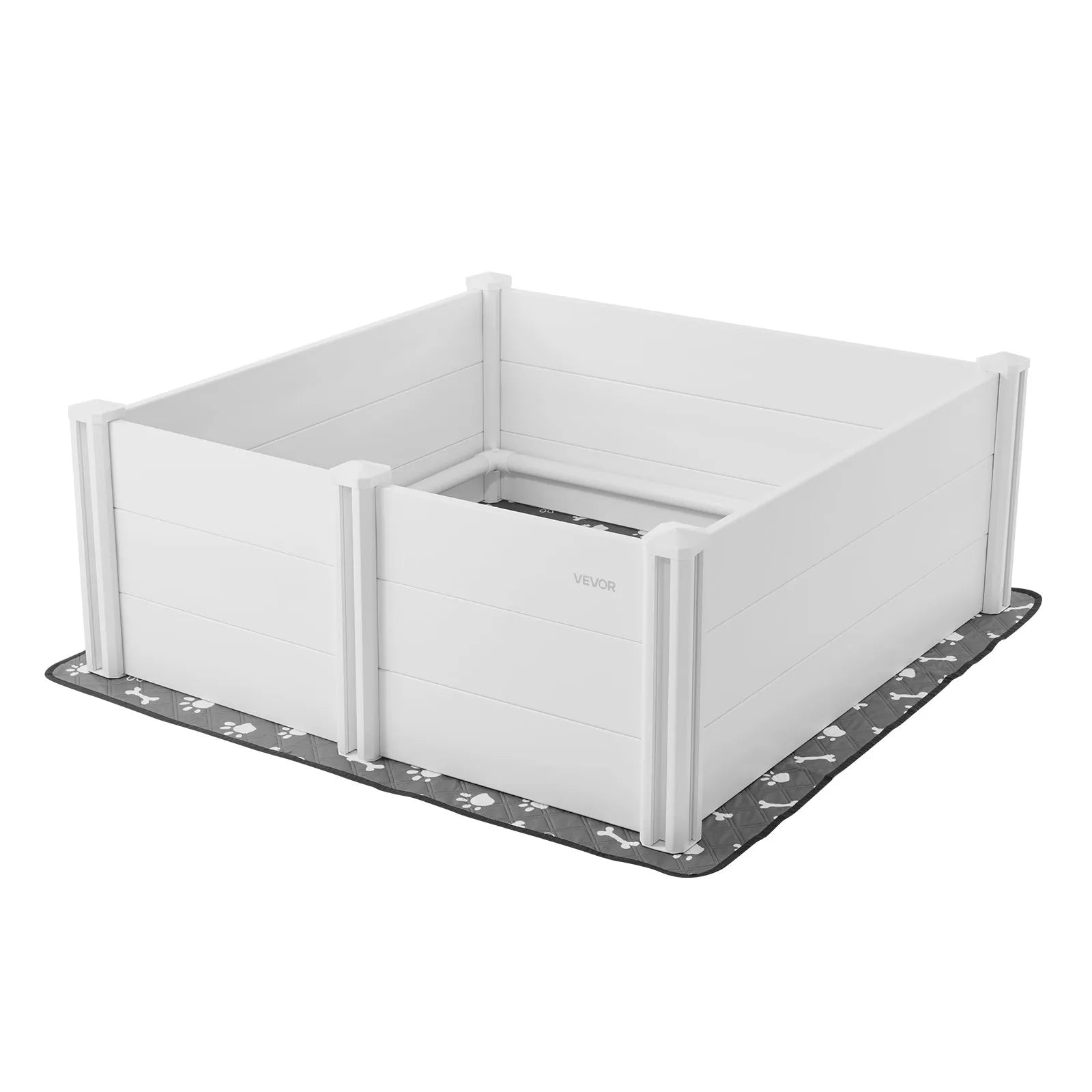 VEVOR kucēnu dzemdību kaste suņiem, 122 x 122 x 46 cm, PVC kucēnu manēža ar regulējamu ieejas augstumu un mazgājamu paklāju, izturīga pret deformāciju, piemērota lielo šķirņu suņiem, pienbalta
