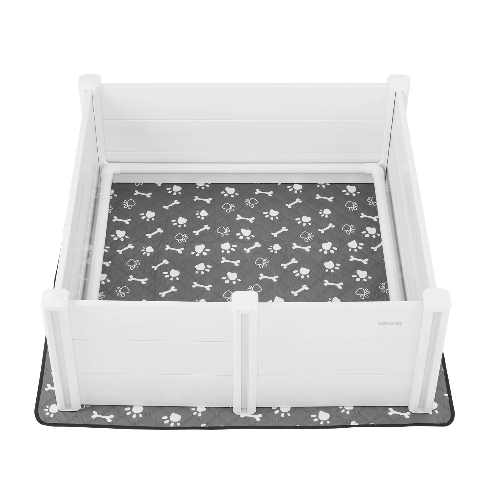 VEVOR kucēnu dzemdību kaste suņiem, 122 x 122 x 46 cm, PVC kucēnu manēža ar regulējamu ieejas augstumu un mazgājamu paklāju, izturīga pret deformāciju, piemērota lielo šķirņu suņiem, pienbalta