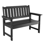 Āra sols 128 cm, izturība līdz 363 kg, paredzēts 2–3 personām, laikapstākļu izturīgs plastmasas rāmis ar atzveltni un platiem roku balstiem, piemērots terasei, dārzam, parkam, pagalmam un lieveņiem, melns