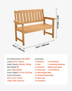 Āra sols 128 cm, izturība līdz 363 kg, paredzēts 2–3 personām, laikapstākļu izturīgs plastmasas rāmis ar atzveltni un platiem roku balstiem, piemērots terasei, dārzam, parkam, pagalmam un lieveņiem, dabīga koka krāsā