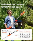 VEVOR bezvadu elektriskais dzīvžogu griezējs ar 20 V akumulatoru, 1200 apgr./min, pagarināms no 1,9 m līdz 2,4 m, 510 mm asmens, 5 leņķu regulēšana augstu zaru un dārza kopšanai