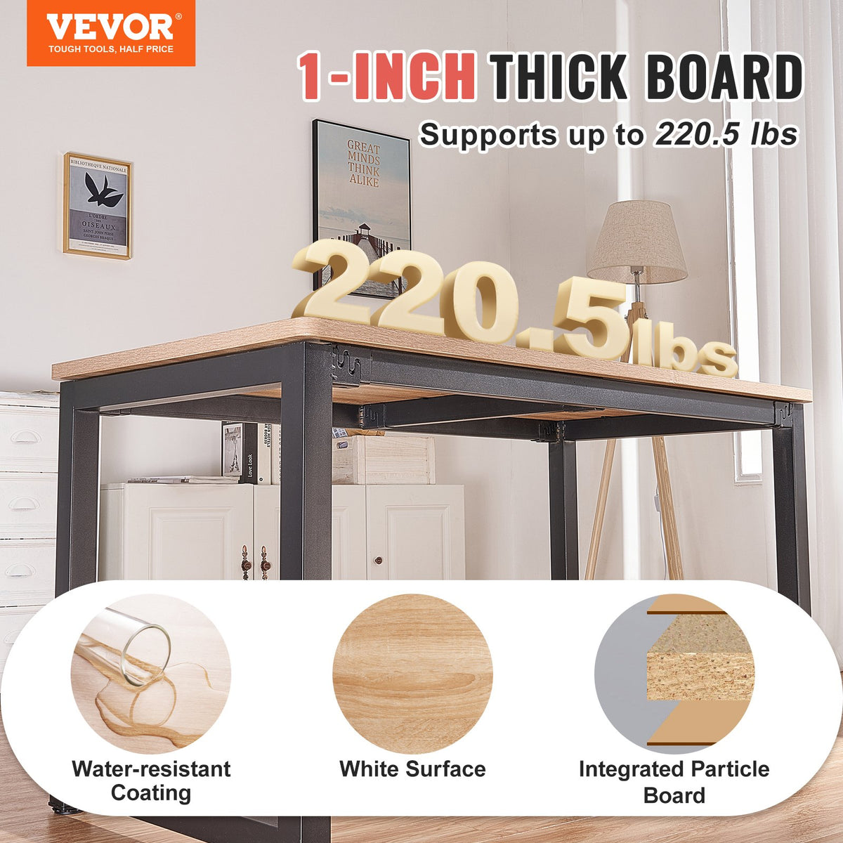 VEVOR galda virsma 180x80x2,5 cm, taisnstūrveida, skaidu plātne, 100 kg