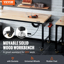 VEVOR workbench with power outlet, work surface 152.4 x 55.9 x (71.1-100.3 cm) cm, workshop table with load capacity 907 kg