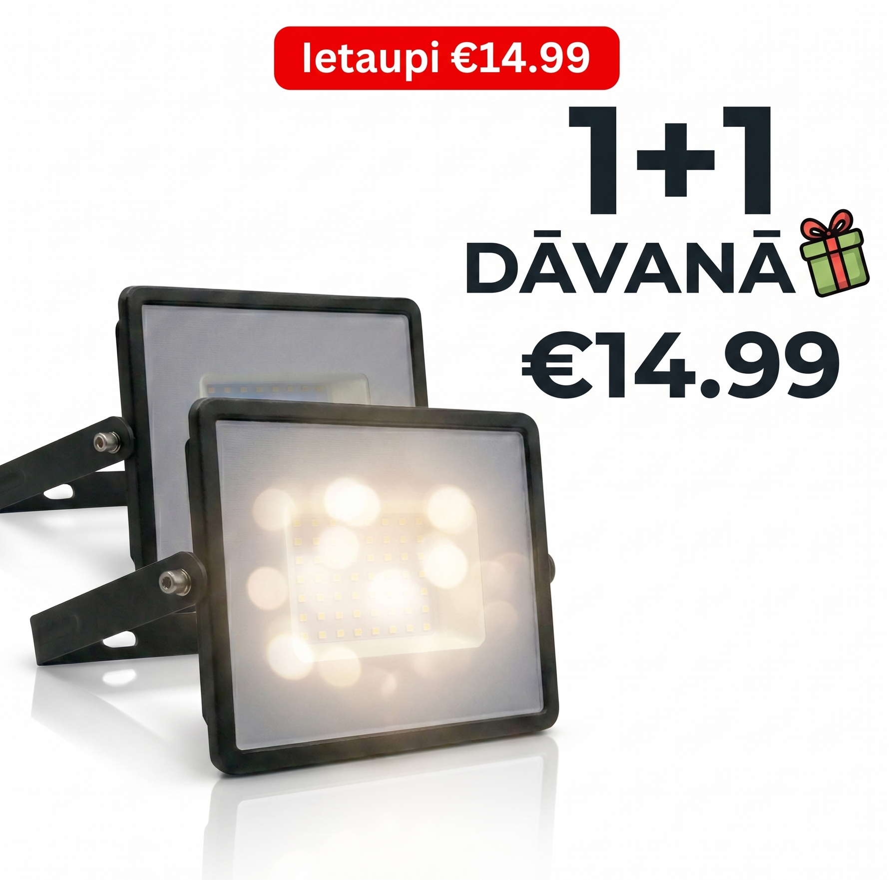 2x komplekts_50W(4300Lm) LED Prožektors, V-TAC, IP65, melns, neitrāli balta gaisma 4000K