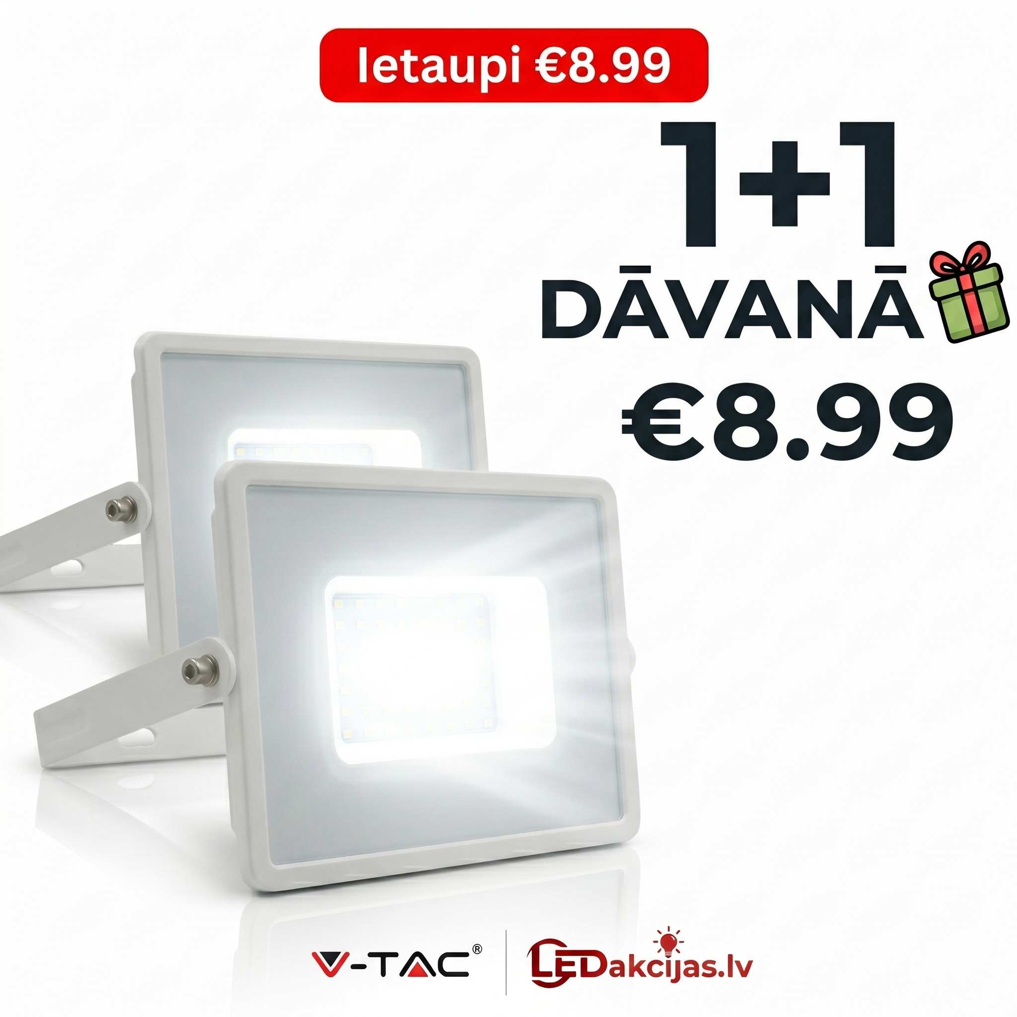20W(1650Lm) LED-strålkastare, V-TAC, IP65, vit, kallvit 6400K